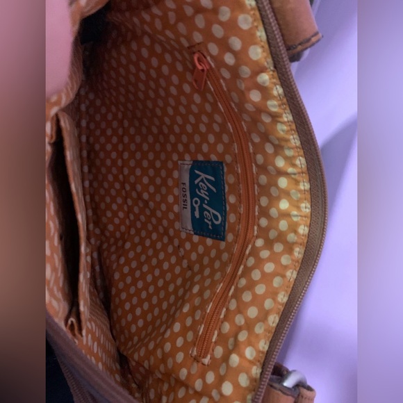 Fossil Multicolor Feather Pattern Keyper
Crossbody Bag Purse Polka Dot Lining - Picture 3 of 4